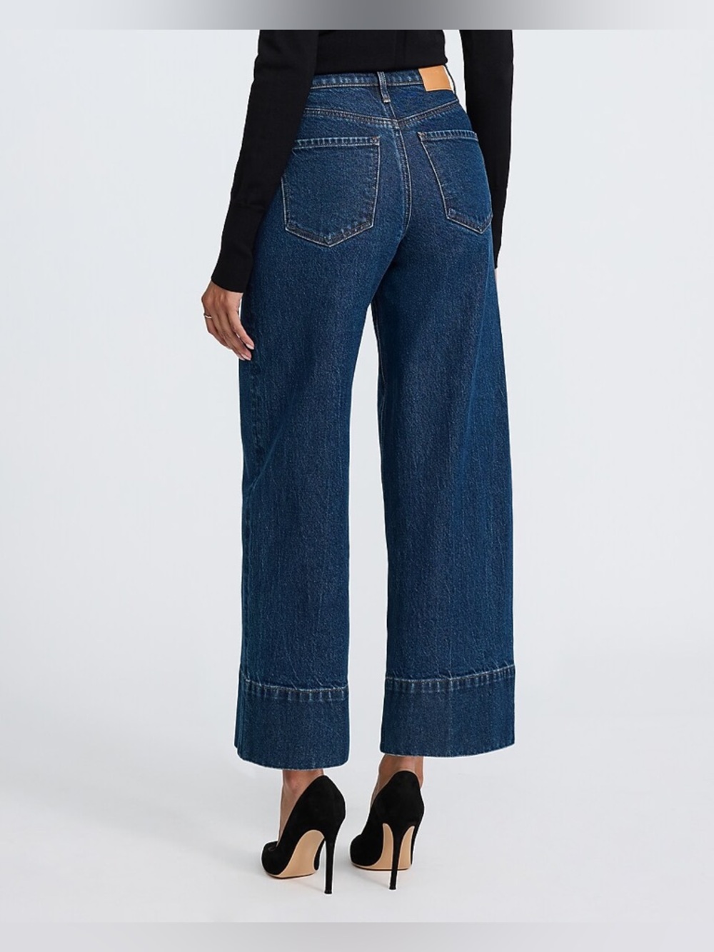High Waisted Dark Wash Tall Hem Wide Leg Ankle Jeans - Picture 3 of 12